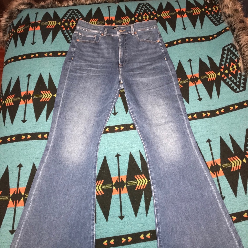 Super High Waisted Dark Wash Flare Jeans